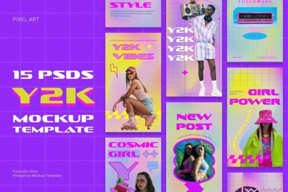 Elevate Your Content with 15 Y2K Mockup Photoshop Templates