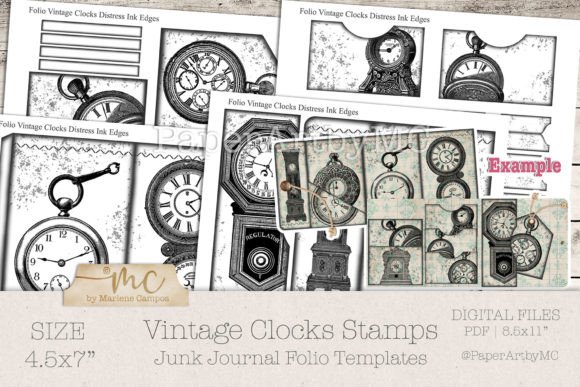 Timeless Charm: Junk Journal Folio Templates, Clocks